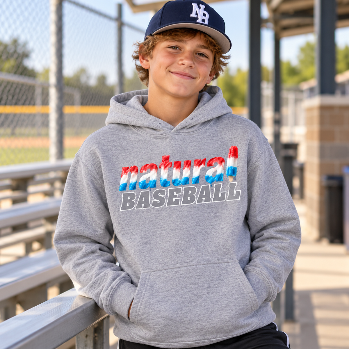 Natural Baseball Bomb Pop Youth Softstyle Hoodie