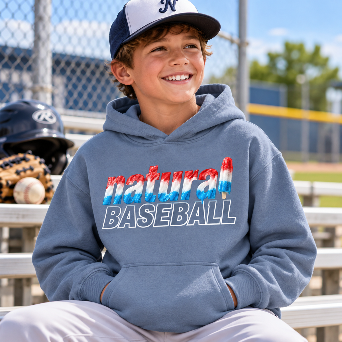 Natural Baseball Bomb Pop Youth Softstyle Hoodie