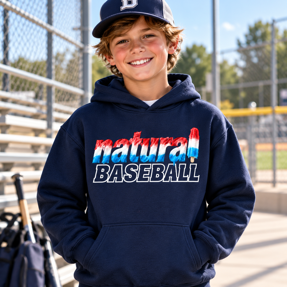 Natural Baseball Bomb Pop Youth Softstyle Hoodie